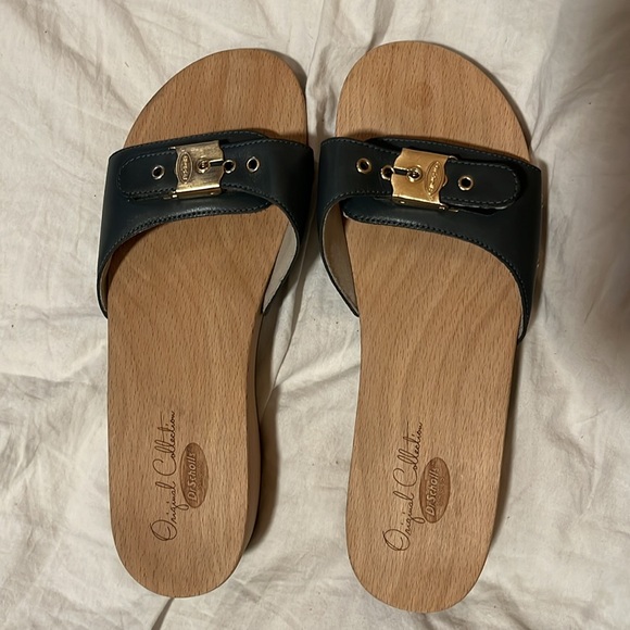 Dr Scholls Original Collection size 7 (38) Wood Clog Sandal in Blue Leather - Picture 8 of 13